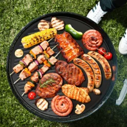 Wiltec Gusseisen Grillplatte 46,7 x 22,8 x 1,5 cm, Gusseisenplatte für Grill mit guter Hitzespeicherung, Grillgitter für typische Grillstreifen auf Grillgut, Grillzubehör für BBQ