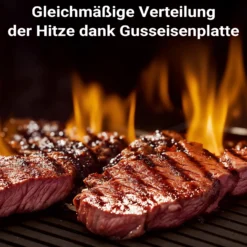 Wiltec Gusseisen Grillplatte 49,8 x 24,3 x 1,5 cm, Gusseisenplatte für Grill mit guter Hitzespeicherung, Grillgitter für typische Grillstreifen auf Grillgut, Grillzubehör für BBQ
