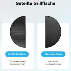 Wiltec Gusseisen Grillplatte 49,8 x 24,3 x 1,5 cm, Gusseisenplatte für Grill mit guter Hitzespeicherung, Grillgitter für typische Grillstreifen auf Grillgut, Grillzubehör für BBQ