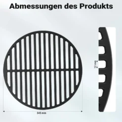 Wiltec Gusseisen Grillrost rund Ø 34,5 cm, Grillgitter für Holzkohlegrill & Gasgrill, Gussgrillrost für BBQ, Grilleinsatz matt emailliert