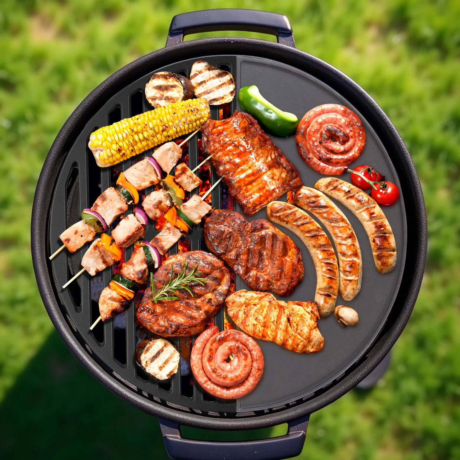Wiltec Gusseisen Grillrost und Grillplatte, Gussrost für Grill mit guter Hitzespeicherung, Grillgitter für typische Grillstreifen, Grillzubehör für BBQ