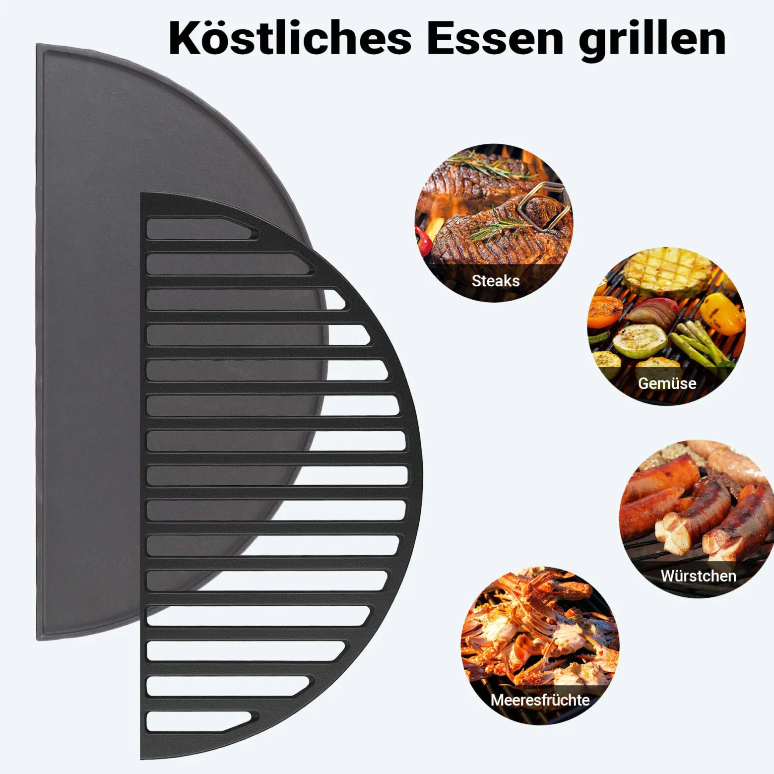 Wiltec Gusseisen Grillrost und Grillplatte, Gussrost für Grill mit guter Hitzespeicherung, Grillgitter für typische Grillstreifen, Grillzubehör für BBQ