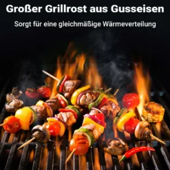 Wiltec Gusseisen Grillrost 30 x 44,5 cm, Grillgitter für Holzkohlegrill & Gasgrill, Gussgrillrost für BBQ, Grilleinsatz matt emailliert eckig