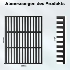 Wiltec Gusseisen Grillrost 30 x 44,5 cm, Grillgitter für Holzkohlegrill & Gasgrill, Gussgrillrost für BBQ, Grilleinsatz matt emailliert eckig
