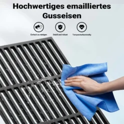 Wiltec Gusseisen Grillrost 30 x 44,5 cm, Grillgitter für Holzkohlegrill & Gasgrill, Gussgrillrost für BBQ, Grilleinsatz matt emailliert eckig