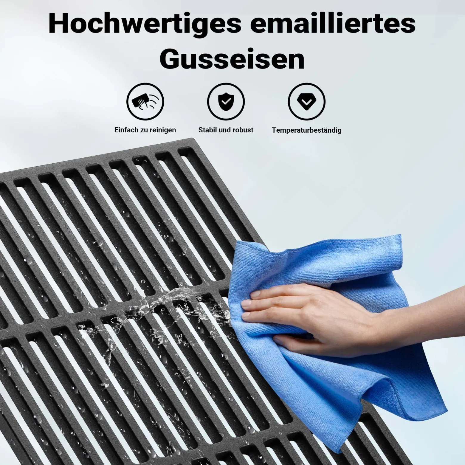 Wiltec Gusseisen Grillrost 30 x 44,5 cm, Grillgitter für Holzkohlegrill & Gasgrill, Gussgrillrost für BBQ, Grilleinsatz matt emailliert eckig