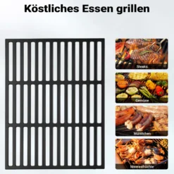 Wiltec Gusseisen Grillrost 29 x 38 cm, Grillgitter für Holzkohlegrill & Gasgrill, Gussgrillrost für BBQ, Grilleinsatz matt emailliert eckig