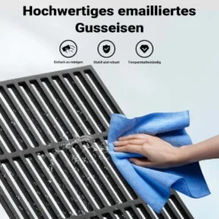 Wiltec Gusseisen Grillrost 26 x 44,5 cm, Grillgitter für Holzkohlegrill & Gasgrill, Gussgrillrost für BBQ, Grilleinsatz matt emailliert eckig
