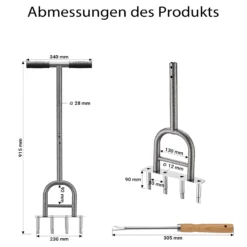 Wiltec Hand Aerifizierer aus Stahl, Handaerifizierer mit ergonomischem T-Griff, Rasenaerifizierer mit 4 Zinken, Rasenlüfter für effiziente Rasenpflege