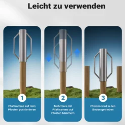 Wiltec Handramme Ø14 cm Zaunpfahlramme mit Handgriffe, Pfahlramme aus Stahl, Pfostenramme für Zaunbau und Bodenverdichtung