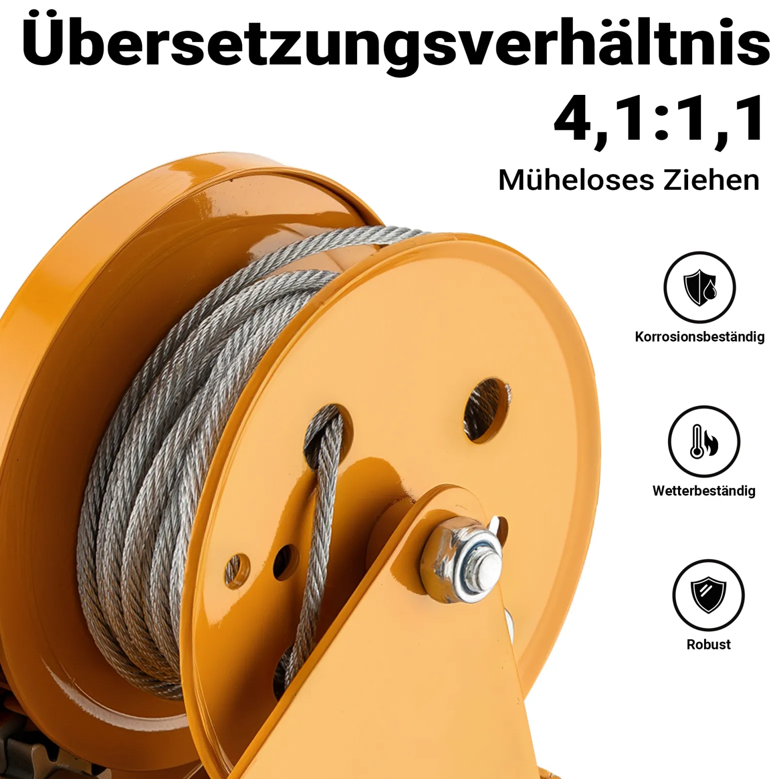 Wiltec Handseilwinde bis 540kg Übersetzung 4,2:1 170x210x210mm, Winde mit 10m Drahtseil, Seilwinde handbetrieben, Handseilzug effizient, Forstseilwinde