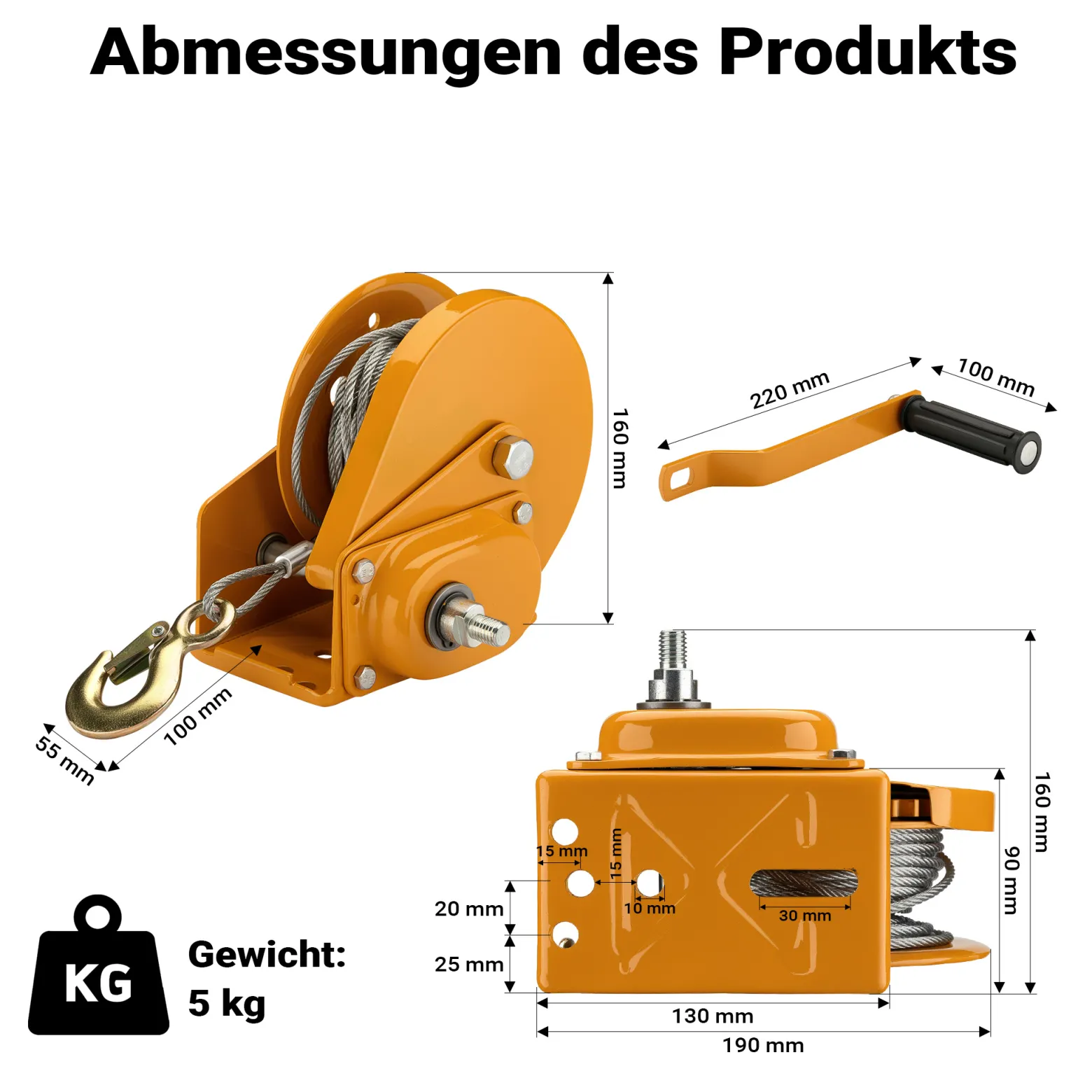 Wiltec Handseilwinde bis 540kg Übersetzung 4,2:1 170x210x210mm, Winde mit 10m Drahtseil, Seilwinde handbetrieben, Handseilzug effizient, Forstseilwinde