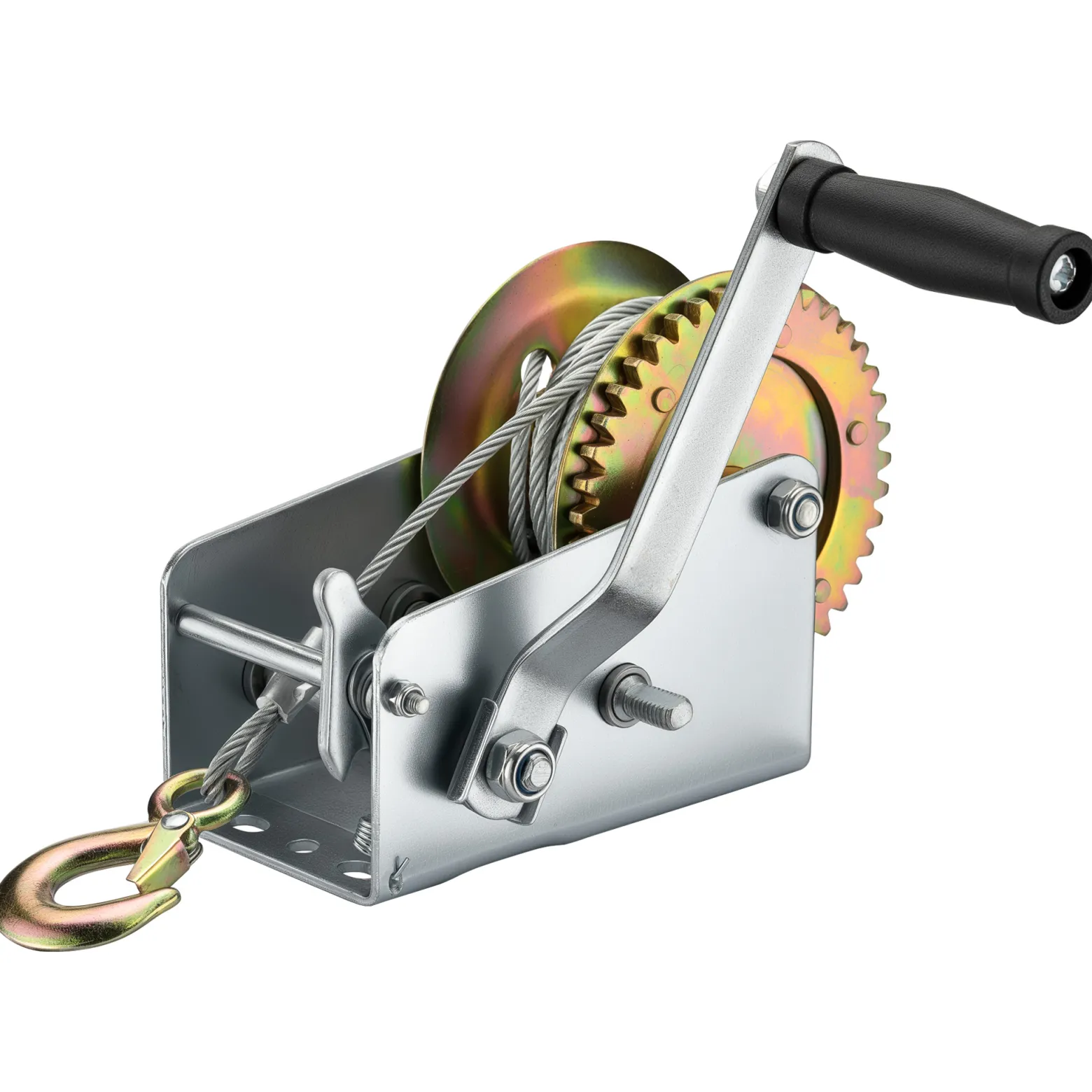Wiltec Handseilwinde bis 1100kg Übersetzung 4:1 8:1 170x175x240mm, Winde mit 8m Drahtseil, Seilwinde handbetrieben, Handseilzug effizient, Forstseilwinde