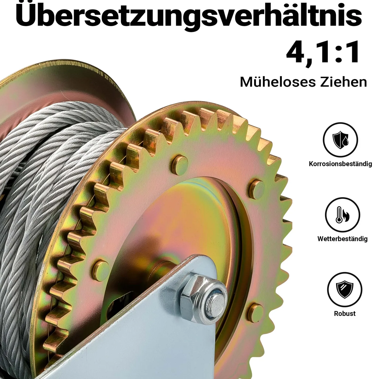 Wiltec Handseilwinde bis 550kg Übersetzung 4,1:1 130 x 190 x 160 mm, Winde mit 10m Drahtseil, Seilwinde handbetrieben, Handseilzug effizient, Forstseilwinde