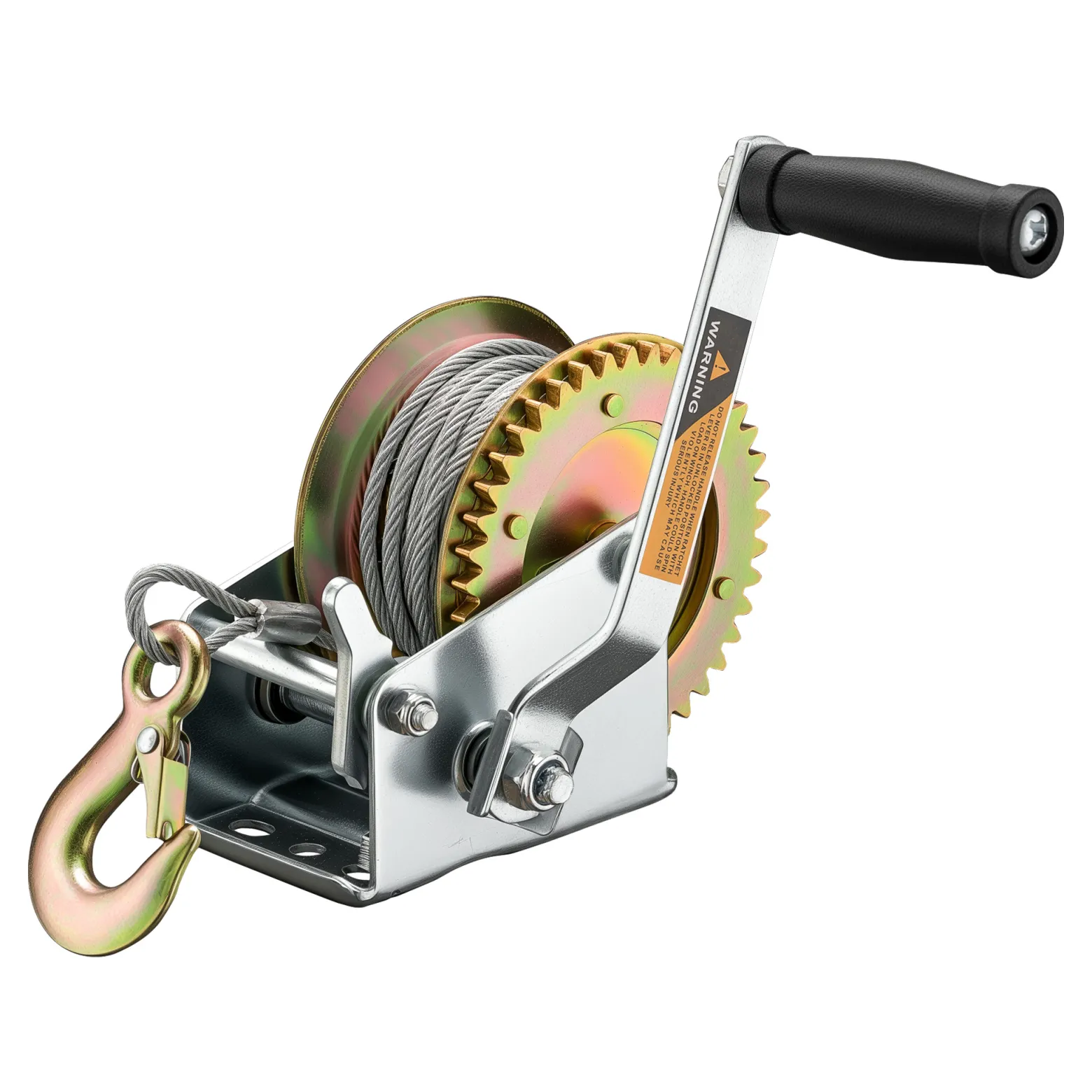 Wiltec Handseilwinde bis 720kg Übersetzung 4:1 128x160x215mm, Winde mit 10m Drahtseil, Seilwinde handbetrieben, Handseilzug effizient, Forstseilwinde