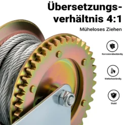 Wiltec Handseilwinde bis 720kg Übersetzung 4:1 128x160x215mm, Winde mit 10m Drahtseil, Seilwinde handbetrieben, Handseilzug effizient, Forstseilwinde