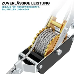 Wiltec Handseilzug mit 3 m Drahtseil bis 4000 kg, Flaschenzug mit 2 Haken, Seilwinde mit Sicherheitslasthaken, Handseilwinde mit 2 Getriebe