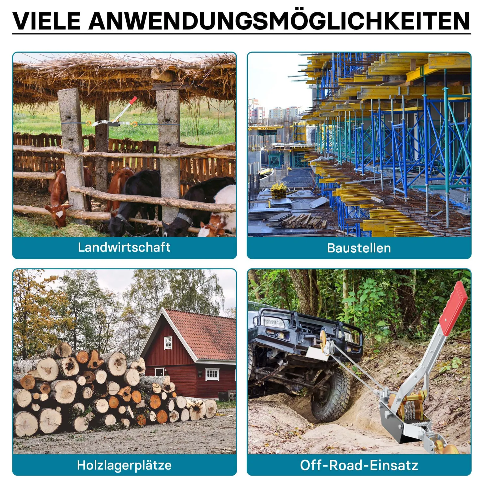 Wiltec Handseilzug mit 3 m Drahtseil bis 4000 kg, Flaschenzug mit 2 Haken, Seilwinde mit Sicherheitslasthaken, Handseilwinde mit 2 Getriebe