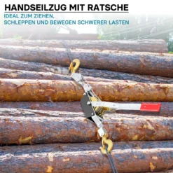 Wiltec Handseilzug mit 3 m Drahtseil bis 4000 kg, Flaschenzug mit 2 Haken, Seilwinde mit Sicherheitslasthaken, Handseilwinde mit 2 Getriebe