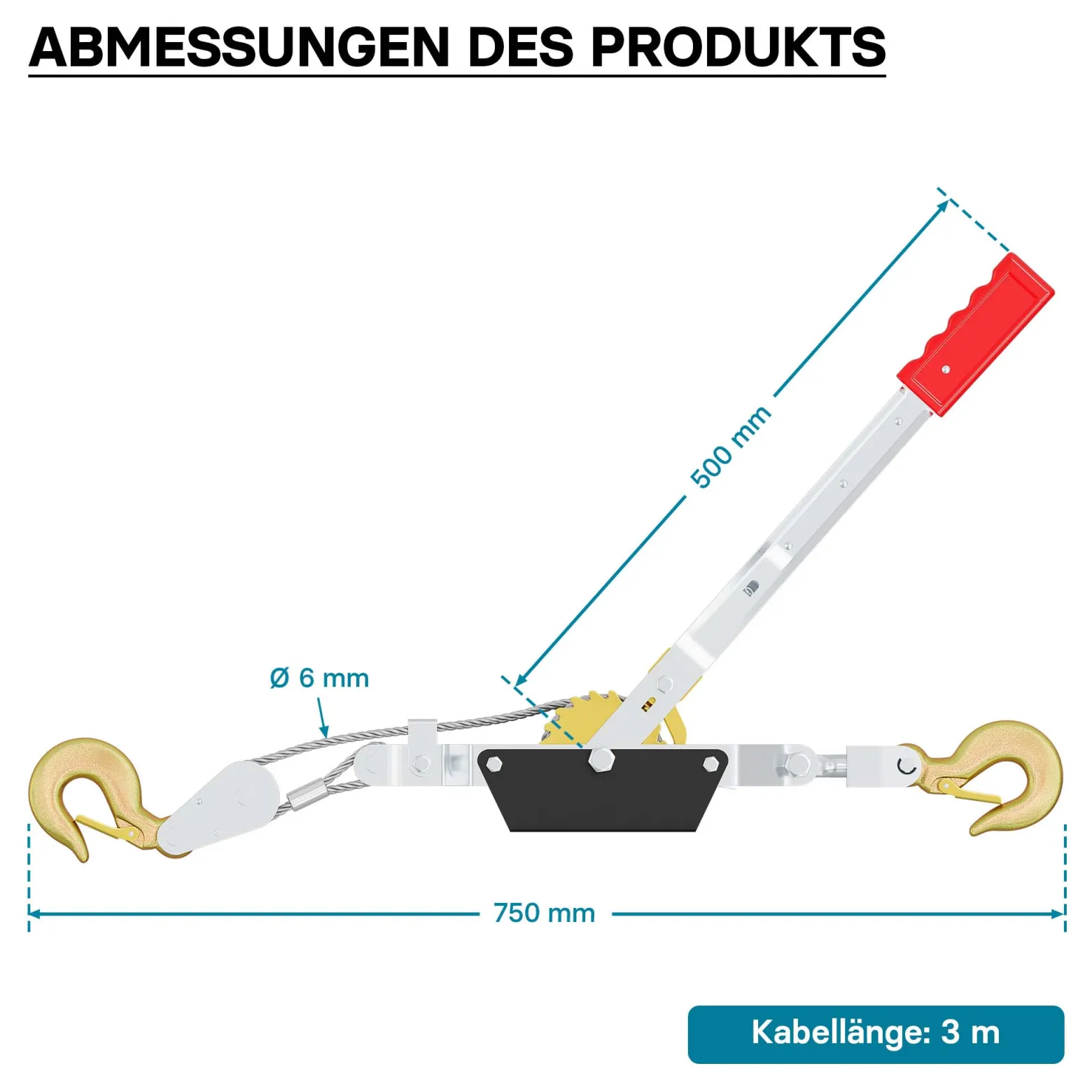 Wiltec Handseilzug mit 3 m Drahtseil bis 4000 kg, Flaschenzug mit 2 Haken, Seilwinde mit Sicherheitslasthaken, Handseilwinde mit 2 Getriebe