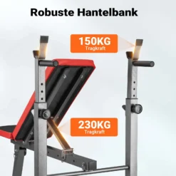 Wiltec Hantelbank klappbar bis 230 kg mit Langhantelablage Multifunktionsbank Schrägbank und Flachbank Gym Bank Verstellbare Trainingsbank für Übungen mit Langhanteln und Kurzhanteln Zuhause Fitness