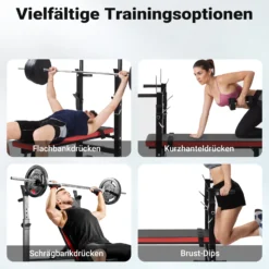 Wiltec Hantelbank klappbar bis 230 kg mit Langhantelablage Multifunktionsbank Schrägbank und Flachbank Gym Bank Verstellbare Trainingsbank für Übungen mit Langhanteln und Kurzhanteln Zuhause Fitness