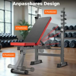 Wiltec Hantelbank klappbar bis 230 kg mit Langhantelablage Multifunktionsbank Schrägbank und Flachbank Gym Bank Verstellbare Trainingsbank für Übungen mit Langhanteln und Kurzhanteln Zuhause Fitness