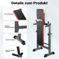Wiltec Hantelbank klappbar bis 230 kg mit Langhantelablage Multifunktionsbank Schrägbank und Flachbank Gym Bank Verstellbare Trainingsbank für Übungen mit Langhanteln und Kurzhanteln Zuhause Fitness
