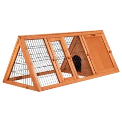 Wiltec Hasenstall in Dreiecksform, 118 x 50 x 45 cm, Kaninchenstall mit Freilauf und Schlafbereich, Kleintierstall aus Fichtenholz, Außengehege mit Türen