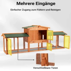 Wiltec Hasenstall 2190 x 530 x 850 mm mit Freilaufgehege und erhöhtem Unterschlupf aus Fichtenholz, Kaninchenkäfig mit 2 Etagen, Kleintierstall