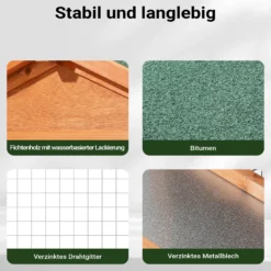 Wiltec Hasenstall 1220 x 630 x 920 mm mit Freilaufgehege und erhöhtem Unterschlupf aus Fichtenholz, Kaninchenkäfig mit 2 Etagen, Kleintierstall