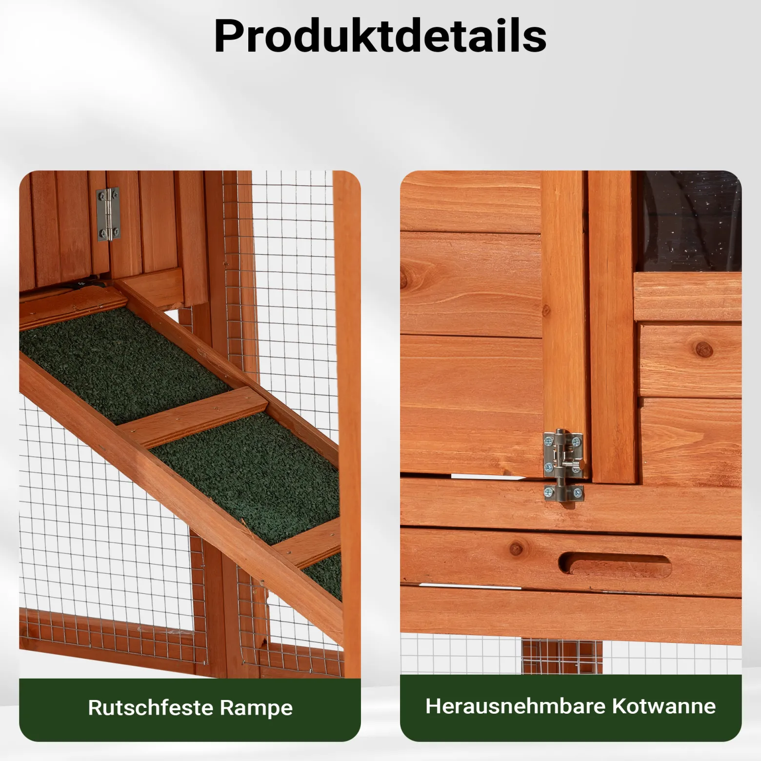 Wiltec Hasenstall 1220 x 630 x 920 mm mit Freilaufgehege und erhöhtem Unterschlupf aus Fichtenholz, Kaninchenkäfig mit 2 Etagen, Kleintierstall