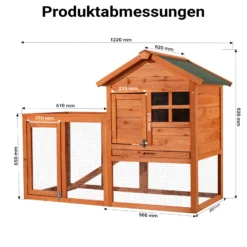 Wiltec Hasenstall 1220 x 630 x 920 mm mit Freilaufgehege und erhöhtem Unterschlupf aus Fichtenholz, Kaninchenkäfig mit 2 Etagen, Kleintierstall