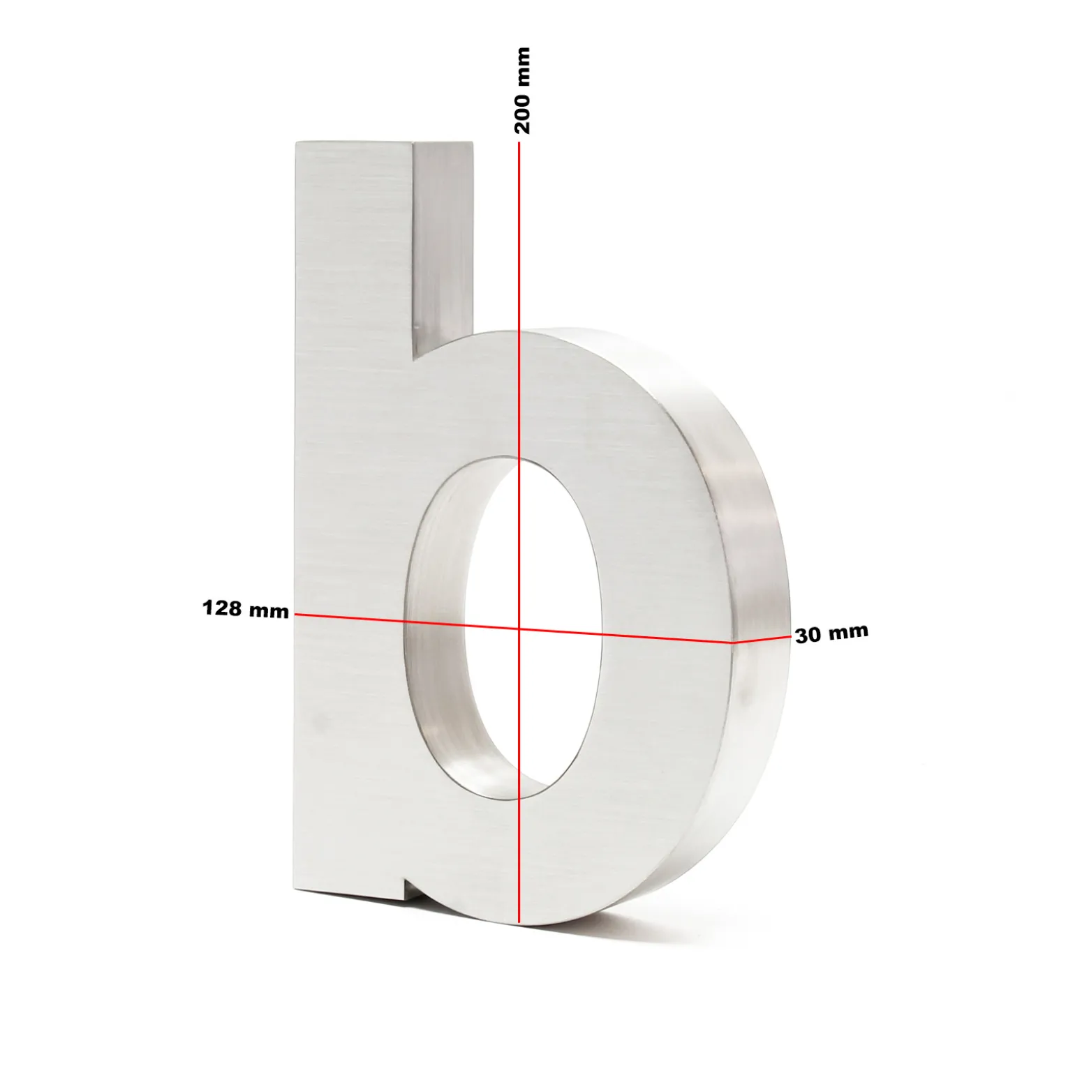 Wiltec Hausnummer b silberfarbene Edelstahl Hausnummer in modernem 3D-Design, Höhe 20 cm, Schrift Arial, rostfrei und witterungsbeständig, mit Montagematerial