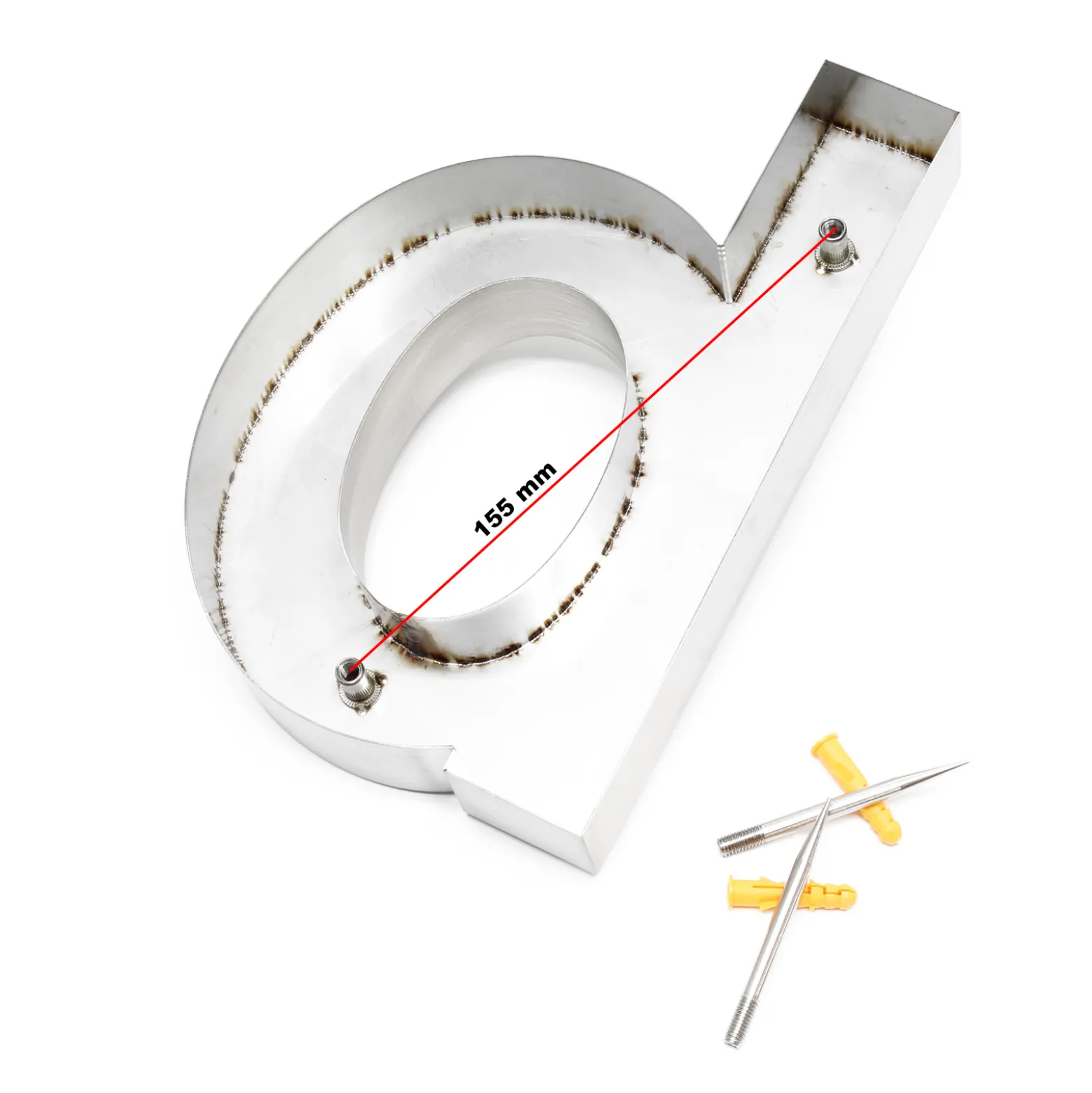 Wiltec Hausnummer b silberfarbene Edelstahl Hausnummer in modernem 3D-Design, Höhe 20 cm, Schrift Arial, rostfrei und witterungsbeständig, mit Montagematerial