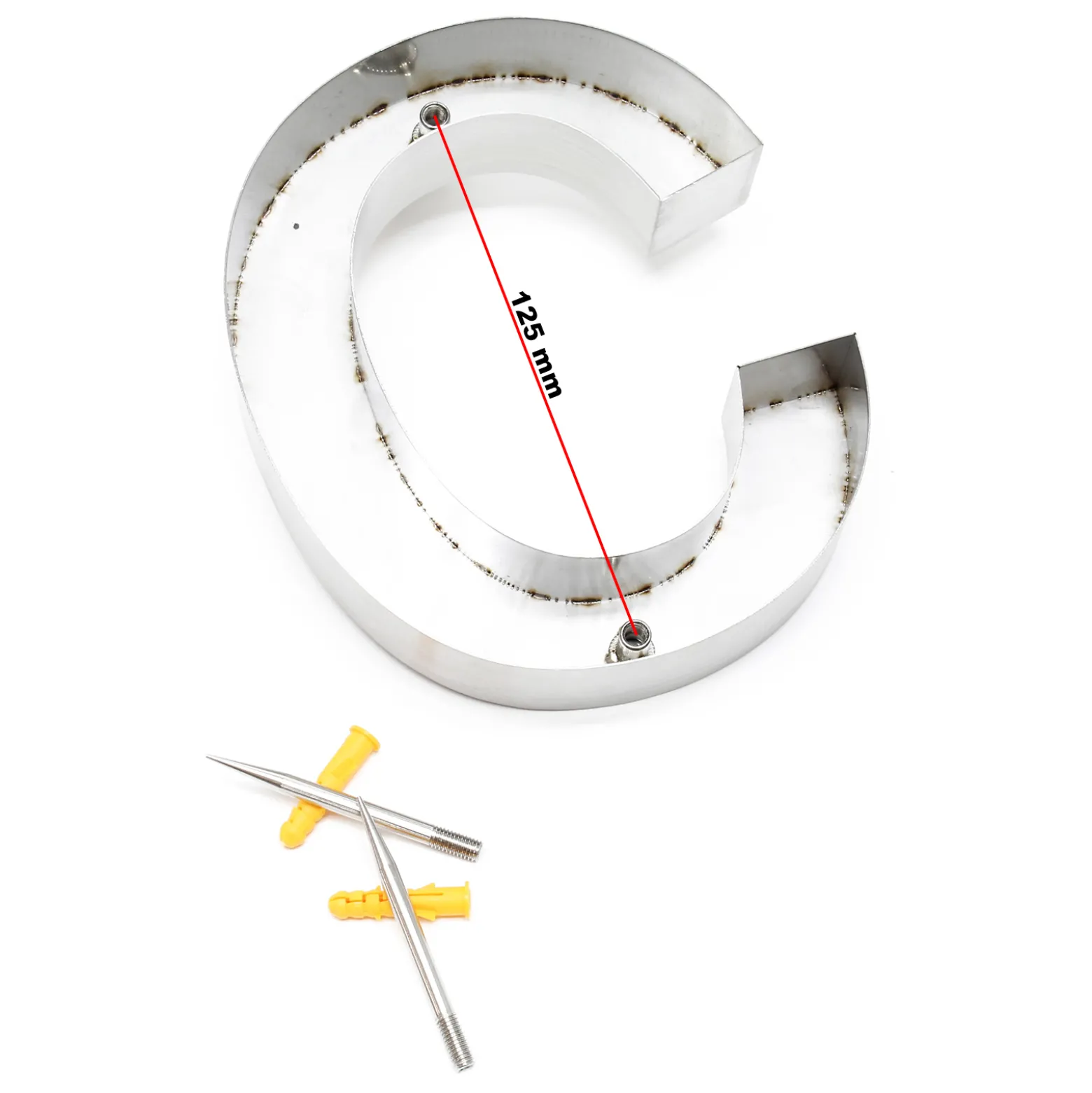 Wiltec Hausnummer c silberfarbene Edelstahl Hausnummer in modernem 3D-Design, Höhe 15 cm, Schrift Arial, rostfrei und witterungsbeständig, mit Montagematerial