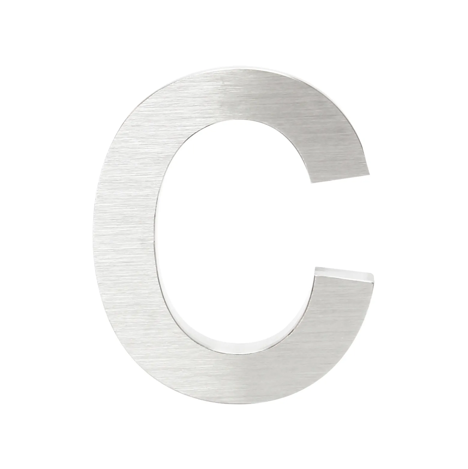 Wiltec Hausnummer c silberfarbene Edelstahl Hausnummer in modernem 3D-Design, Höhe 15 cm, Schrift Arial, rostfrei und witterungsbeständig, mit Montagematerial