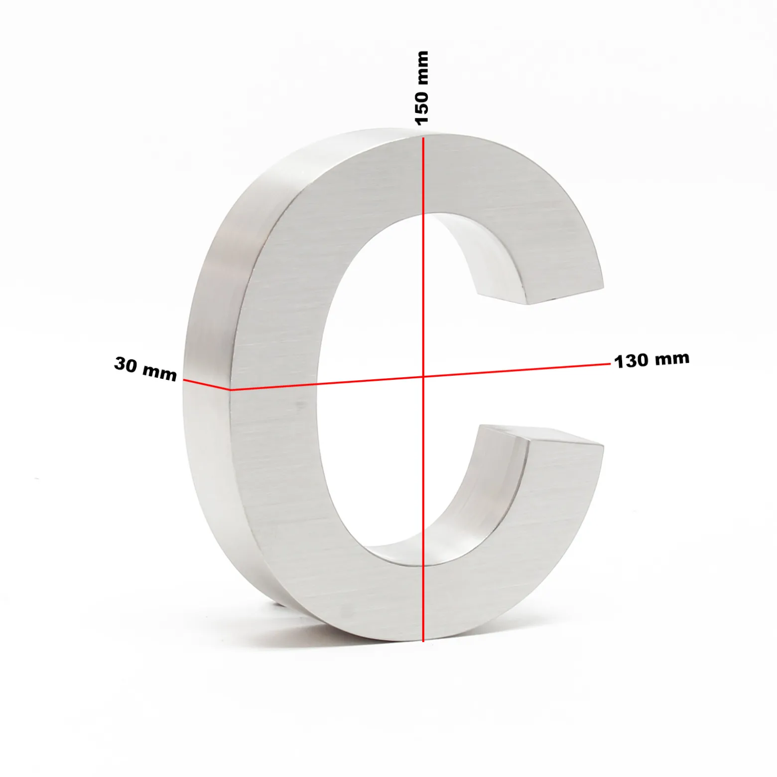 Wiltec Hausnummer c silberfarbene Edelstahl Hausnummer in modernem 3D-Design, Höhe 15 cm, Schrift Arial, rostfrei und witterungsbeständig, mit Montagematerial