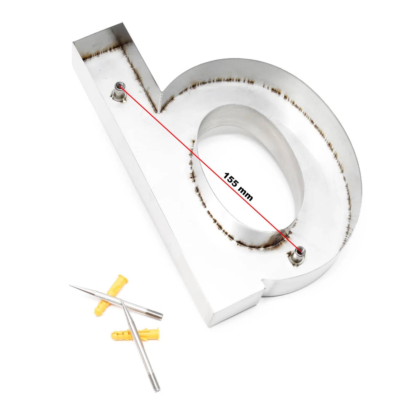 Wiltec Hausnummer d silberfarbene Edelstahl Hausnummer in modernem 3D-Design, Höhe 20 cm, Schrift Arial, rostfrei und witterungsbeständig, mit Montagematerial