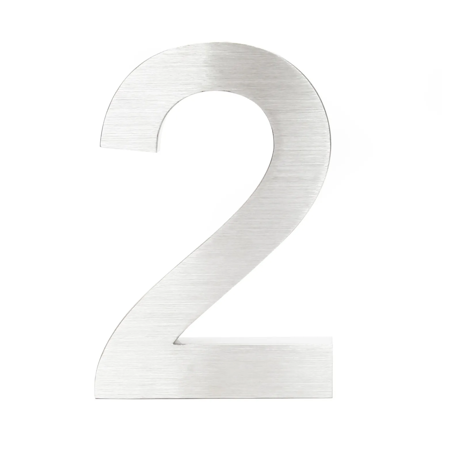 Wiltec Hausnummer 2 silberfarbene Edelstahl Hausnummer in modernem 3D-Design, Höhe 20 cm, Schrift Arial, rostfrei und witterungsbeständig, mit Montagematerial
