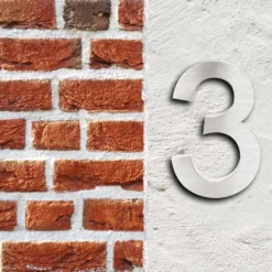 Wiltec Hausnummer 3 silberfarbene Edelstahl Hausnummer in modernem 3D-Design, Höhe 20 cm, Schrift Arial, rostfrei und witterungsbeständig, mit Montagematerial