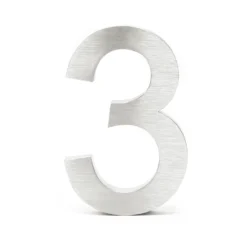 Wiltec Hausnummer 3 silberfarbene Edelstahl Hausnummer in modernem 3D-Design, Höhe 20 cm, Schrift Arial, rostfrei und witterungsbeständig, mit Montagematerial