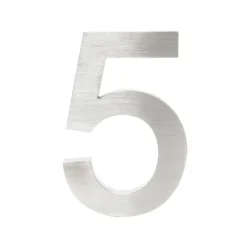 Wiltec Hausnummer 5 silberfarbene Edelstahl Hausnummer in modernem 3D-Design, Höhe 20 cm, Schrift Arial, rostfrei und witterungsbeständig, mit Montagematerial