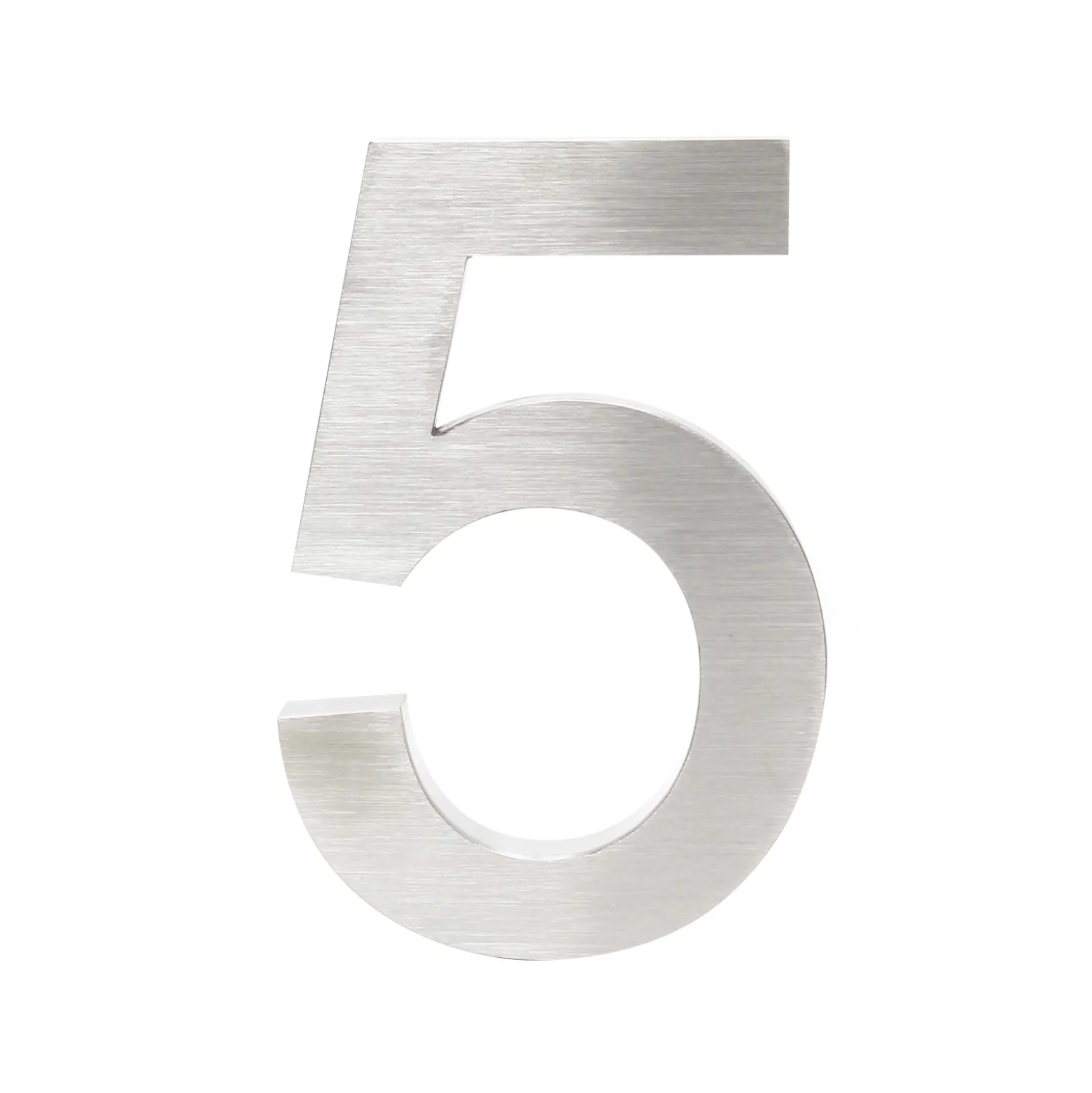 Wiltec Hausnummer 5 silberfarbene Edelstahl Hausnummer in modernem 3D-Design, Höhe 20 cm, Schrift Arial, rostfrei und witterungsbeständig, mit Montagematerial