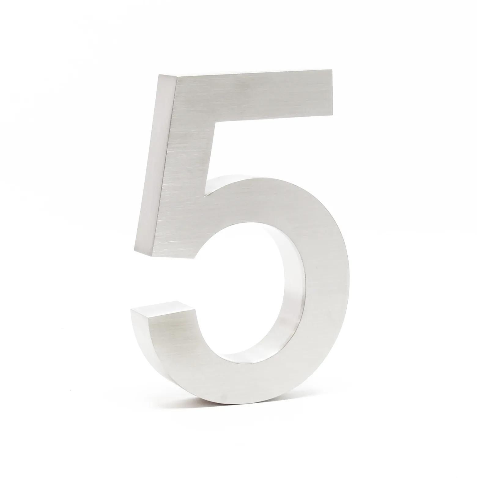 Wiltec Hausnummer 5 silberfarbene Edelstahl Hausnummer in modernem 3D-Design, Höhe 20 cm, Schrift Arial, rostfrei und witterungsbeständig, mit Montagematerial