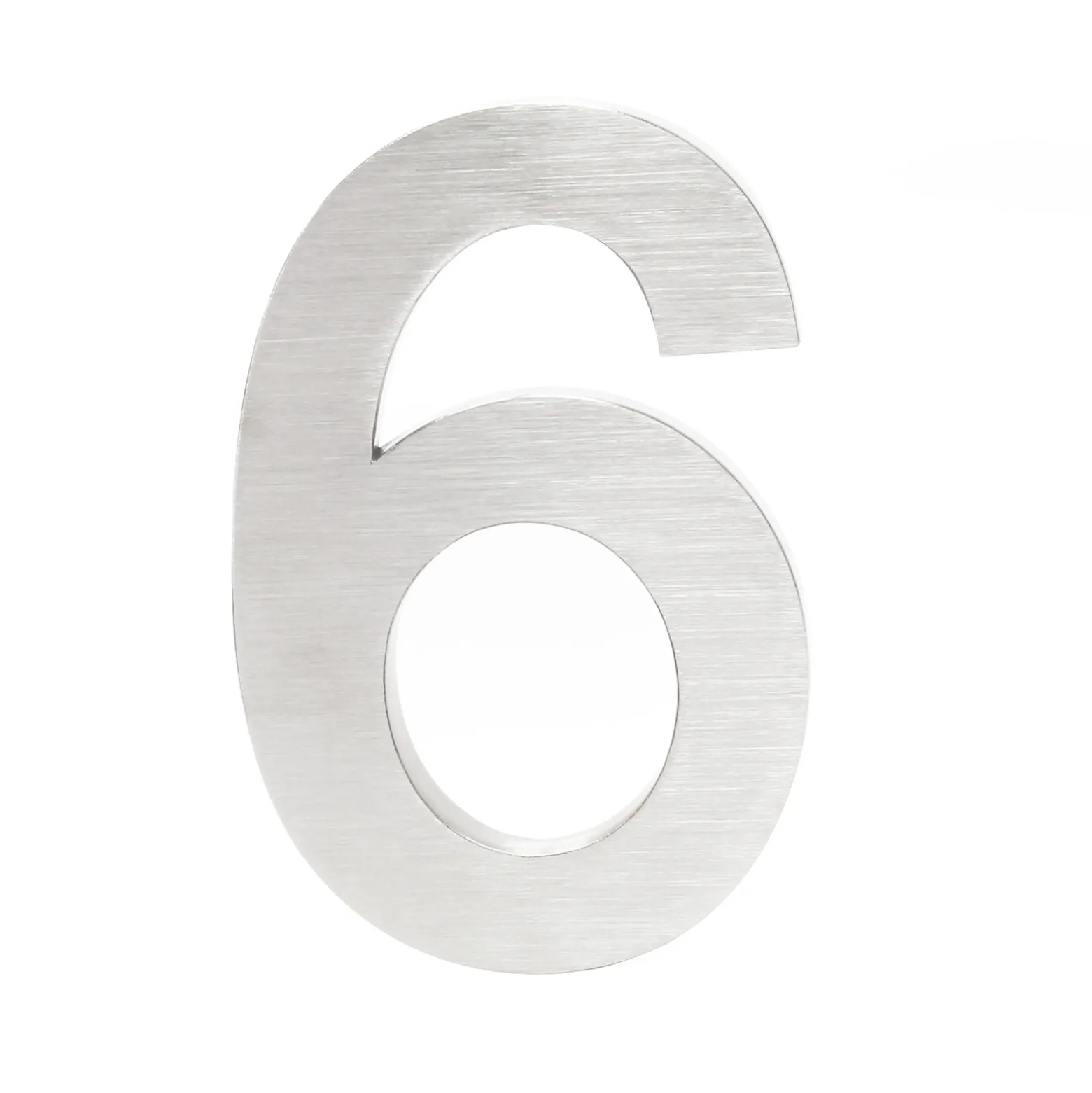 Wiltec Hausnummer 6 silberfarbene Edelstahl Hausnummer in modernem 3D-Design, Höhe 20 cm, Schrift Arial, rostfrei und witterungsbeständig, mit Montagematerial