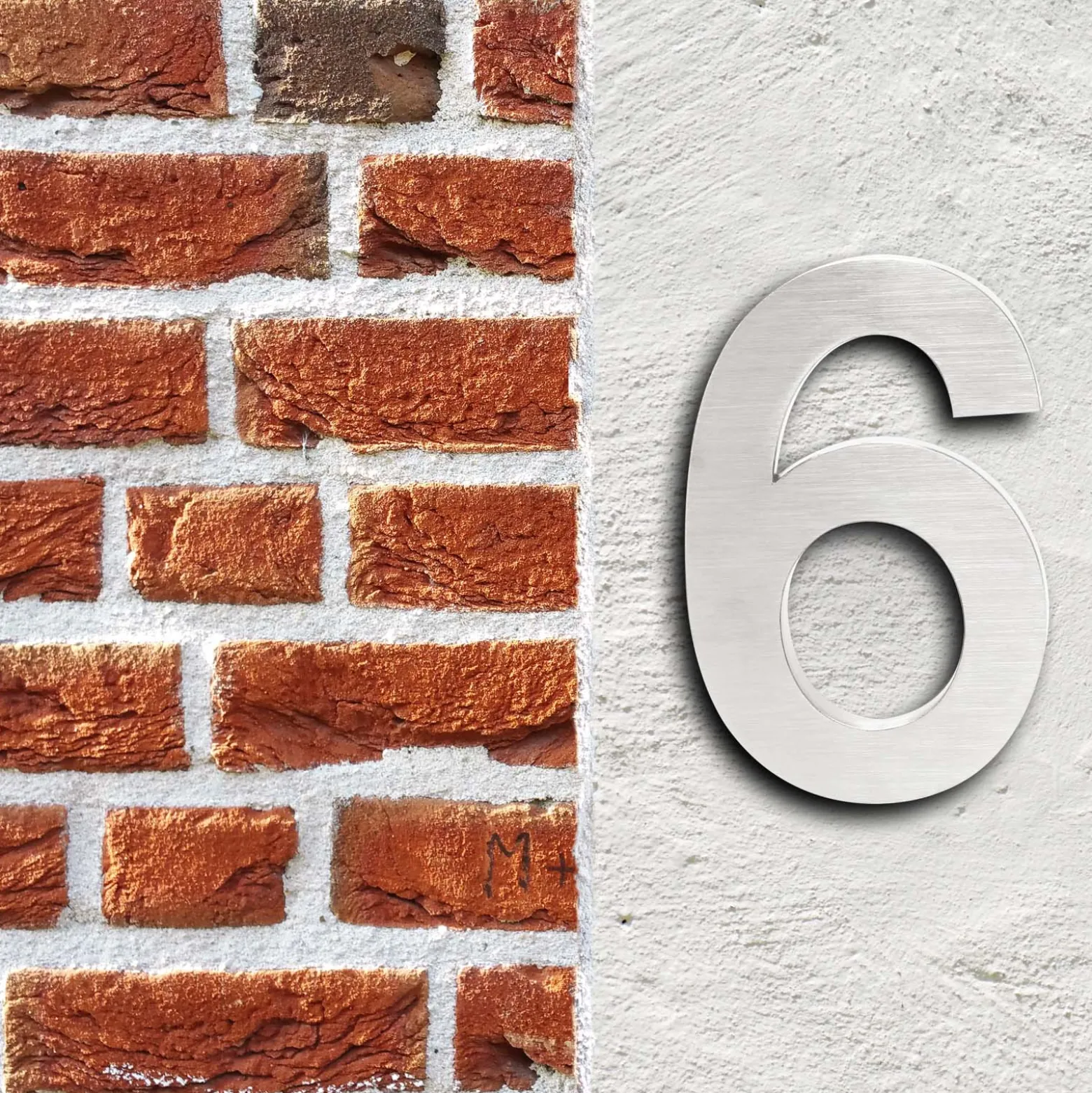 Wiltec Hausnummer 6 silberfarbene Edelstahl Hausnummer in modernem 3D-Design, Höhe 20 cm, Schrift Arial, rostfrei und witterungsbeständig, mit Montagematerial