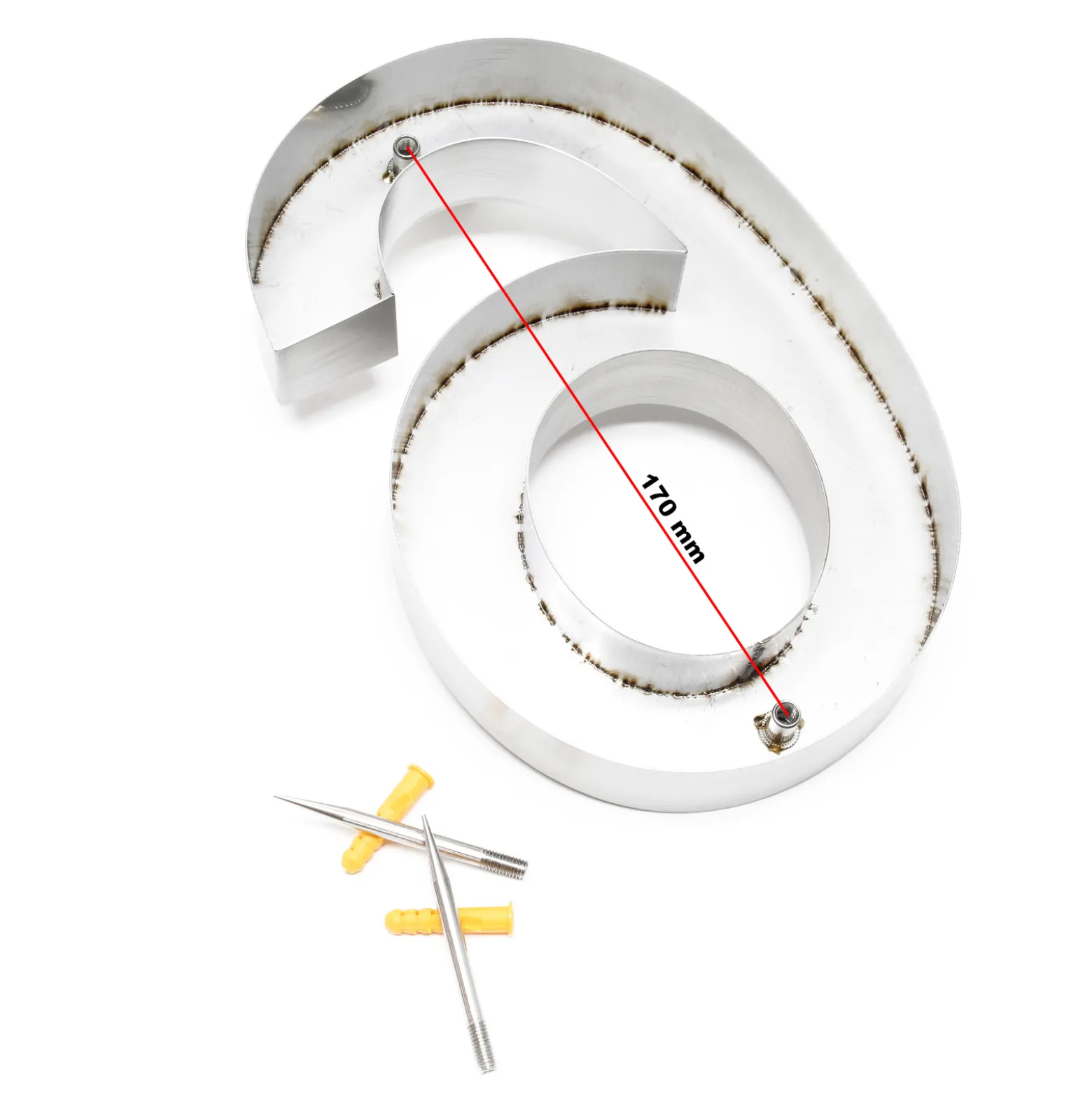Wiltec Hausnummer 6 silberfarbene Edelstahl Hausnummer in modernem 3D-Design, Höhe 20 cm, Schrift Arial, rostfrei und witterungsbeständig, mit Montagematerial