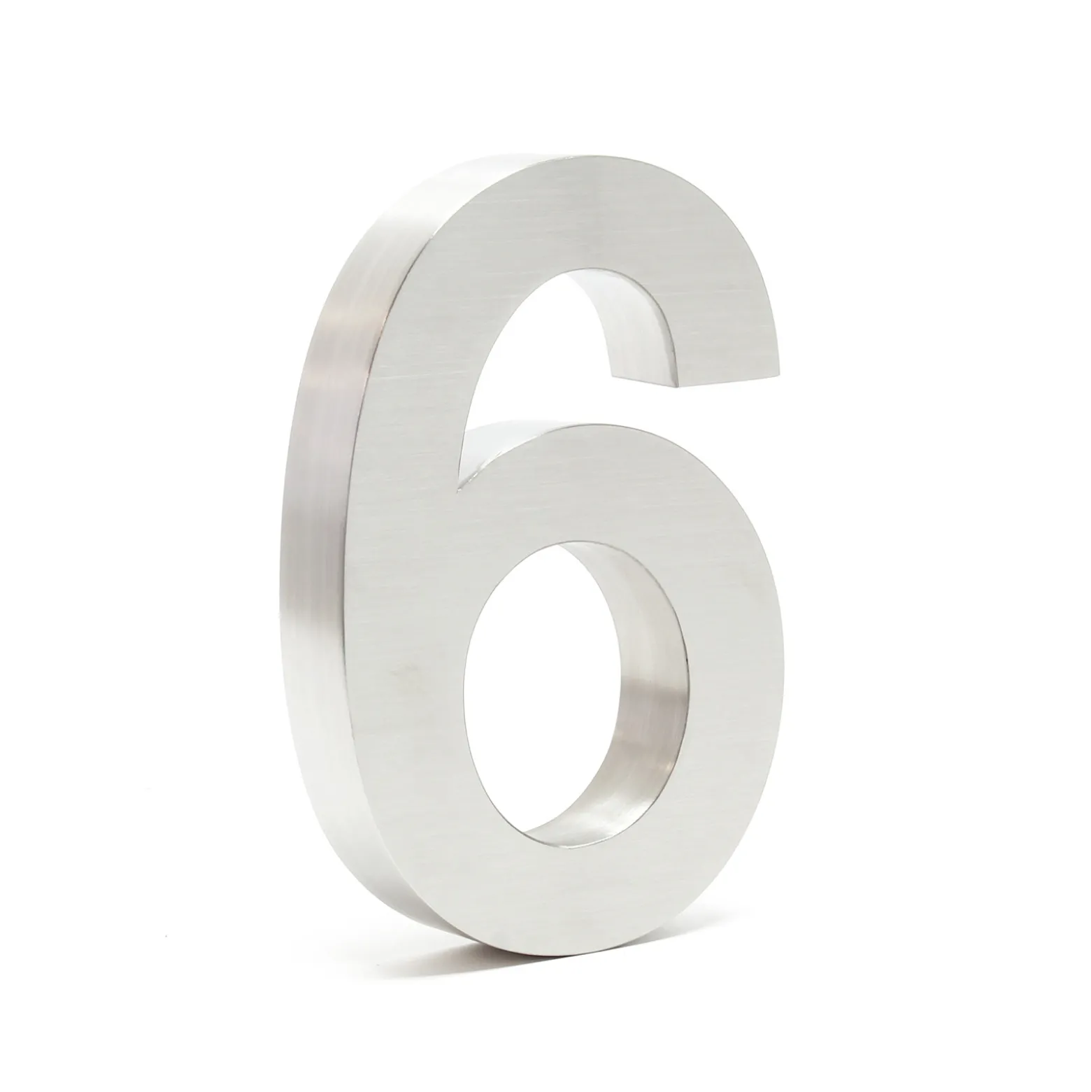 Wiltec Hausnummer 6 silberfarbene Edelstahl Hausnummer in modernem 3D-Design, Höhe 20 cm, Schrift Arial, rostfrei und witterungsbeständig, mit Montagematerial
