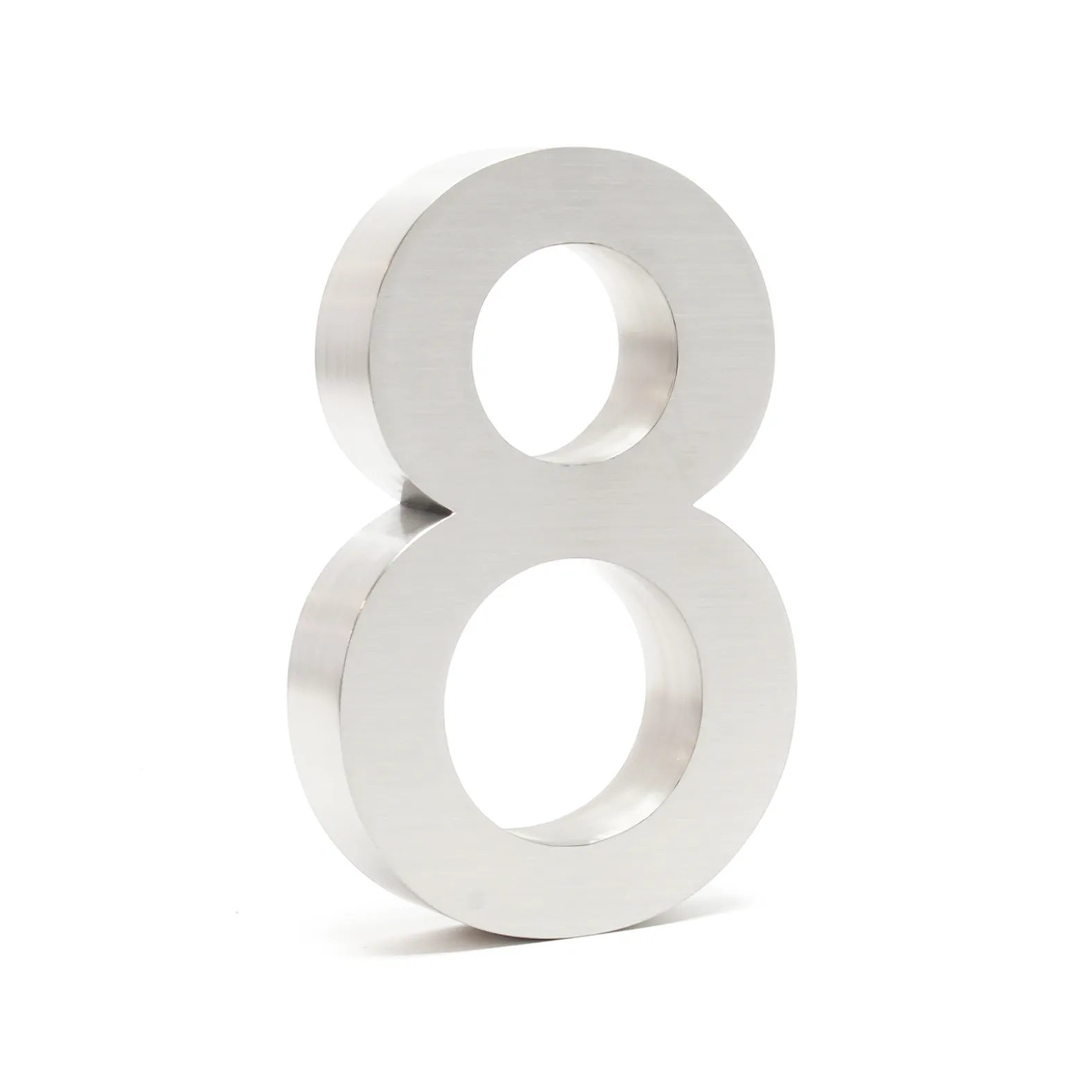 Wiltec Hausnummer 8 silberfarbene Edelstahl Hausnummer in modernem 3D-Design, Höhe 20 cm, Schrift Arial, rostfrei und witterungsbeständig, mit Montagematerial